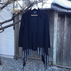 Claudia Nichole Cashmere Fringe Shawl Wrap Cardigan Black Womens L Xl Fit